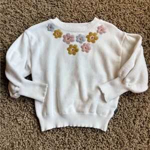 Kids' White Sweater with Floral Embroidery